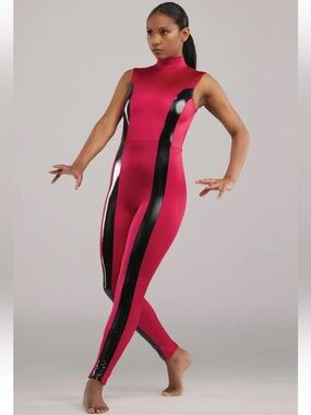 WEISSMAN “Dancing In The Flames” Red Black Shiny Unitard MA